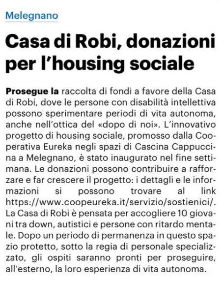 Casa di Robi, donazioni per l’housing sociale